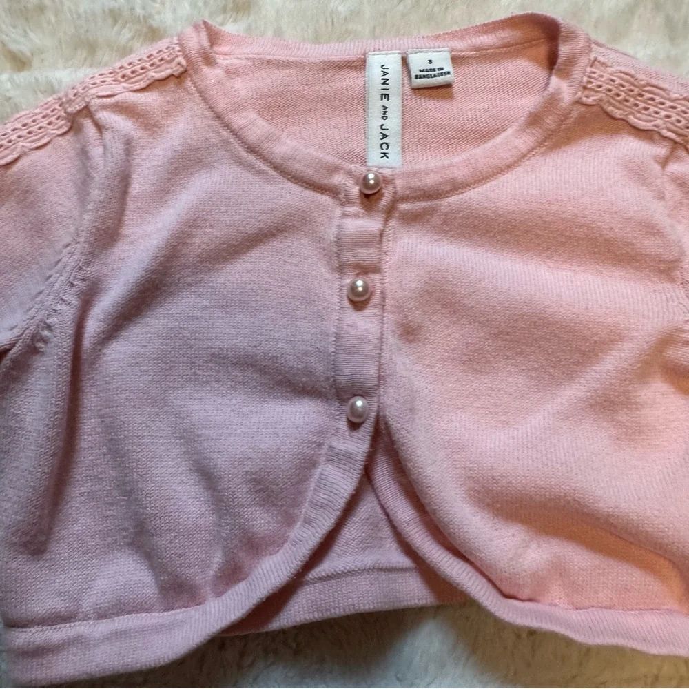 Janie and Jack Pink Knit Cropped Cardigan